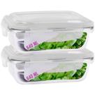 Kit 2 Potes Tampa Hermetica 4 Travas Retangular Vidro 640ml