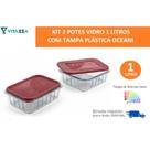 Kit 2 Potes Tigelas De Vidro 1 Litro Com Tampa Plástica Retangular Oceani Vitazza Kit 2 Potes Tigelas De Vidro 1 Litro Com Tampa Plástica Retangular Oceani Vitazza