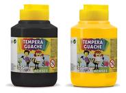 Kit 2 Potes Tinta TEMPERA GUACHE Acrilex - 250ml - PRETO e AMARELO - 02025