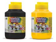 Kit 2 Potes Tinta TEMPERA GUACHE Acrilex - 250ml - PRETO e AMARELO - 02025520/ 02025505