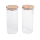Kit 2 potes vidro canelado com tampa de bambu 1100ml - Oikos