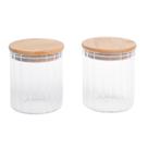 Kit 2 potes vidro canelado com tampa de bambu 500ml - Oikos
