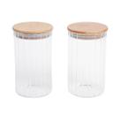 Kit 2 potes vidro canelado com tampa de bambu 800ml - Oikos