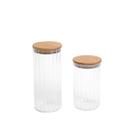 Kit 2 potes vidro herméticos para mantimentos canelado com tampa de bambu - Oikos Kit 2 potes vidro herméticos para mantimentos canelado com tampa de bambu - Oikos