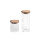 Kit 2 potes vidro herméticos para mantimentos canelado com tampa de bambu - Oikos Kit 2 potes vidro herméticos para mantimentos canelado com tampa de bambu - Oikos
