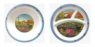 Kit 2 Pratos Infatil Tigela Bowl Raso Divisória - Fazendinha