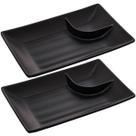 Kit 2 Pratos para Sushi com Molheira Melamina Pretos 19x12,5cm Lyor Tóquio Retangulares