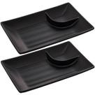 Kit 2 Pratos para Sushi com Molheira Melamina Pretos 19x12,5cm Lyor Tóquio Retangulares