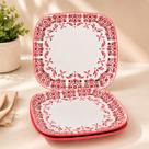 Kit 2 Pratos Quadrado Melamina Estampado 27cm Refeição Jantar Almoço Mesa Posta Resistente Decorativo Elegante Premium