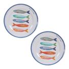 Kit 2 Pratos Rasos Melamina Estampa Peixes Mesa Posta Casal Kit 2 Pratos Rasos Melamina Estampa Peixes Mesa Posta Casal