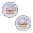Kit 2 Pratos Sobremesa Melamina 23cm Naval Peixe Casal Feliz