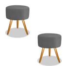 Kit 2 Puf, Puffs Para Sala Redondo Pé Palito Suede Cinza