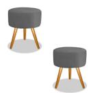 Kit 2 Puf, Puffs Para Sala Redondo Pé Palito Suede Cinza