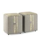 Kit 2 Puff Banqueta Decorativo para Sala Escritório Banco Quadrado Estofado Couro Tecido Linho Bege Domos