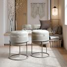 Kit 2 Puff Banqueta Decorativo para Sala Escritório Banco Redondo Base Metal Estofado Couro Tecido Linho Cinza