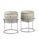 Kit 2 Puff Banqueta Decorativo para Sala Escritório Banco Redondo Base Metal Estofado Couro Tecido Linho