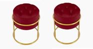 Kit 2 Puff Banqueta Estofado Decorativo Base De Ferro Capitonê Suede Bordo Do Lar Móveis e Decoração