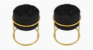 Kit 2 Puff Banqueta Estofado Decorativo Base De Ferro Capitonê Suede Preto Eli Móveis e Decoração