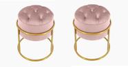 Kit 2 Puff Banqueta Estofado Decorativo Base De Ferro Capitonê Suede Rosa Do Lar Móveis e Decoração