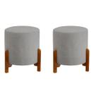 Kit 2 Puff Banqueta Linho Quarto Sala Pés de Madeira Thor