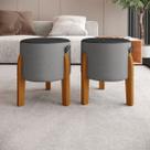 kit 2 Puff Banqueta sala Penteadeira redondo pés em madeira maciça e linho macio kit 2 Puff Banqueta sala Penteadeira redondo pés em madeira maciça e linho macio