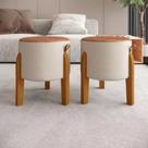 Kit 2 Puff Banquinho Decorativo Luna em Linho e Couro Pés Madeira Maciça Kit 2 Puff Banquinho Decorativo Luna em Linho e Couro Pés Madeira Maciça