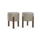 Kit 2 Puff Banquinho Redondo Decorativo Thor em Linho Pés Polietileno Cor Bege Kit 2 Puff Banquinho Redondo Decorativo Thor em Linho Pés Polietileno Cor Bege