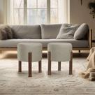 Kit 2 Puff Banquinho Redondo Decorativo Thor em Linho Pés Polietileno Cor Bege - PC MÓVEIS