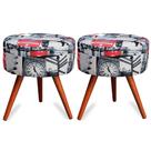 Kit 2 Puff Cama Inbox Londres Redondo com Pés em Madeira Maciça Tecido Suede Kit 2 Puff Cama Inbox Londres Redondo com Pés em Madeira Maciça Tecido Suede