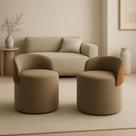 Kit 2 Puff Curvo Com Encosto Redondo Orgânico Sala Confortável Resistente Composé Suede material sintético Suede Capuccino