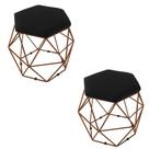 Kit 2 Puff Decorativo Aramado Bronze Preto Suede Hexâgono Geométrico