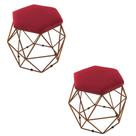 Kit 2 Puff Decorativo Aramado Bronze Vermelho Suede Hexâgono Geométrico Kit 2 Puff Decorativo Aramado Bronze Vermelho Suede Hexâgono Geométrico