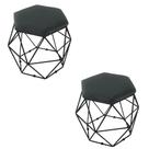 Kit 2 Puff Decorativo Aramado Cinza Graffite Suede Hexâgono Geométrico Kit 2 Puff Decorativo Aramado Cinza Graffite Suede Hexâgono Geométrico