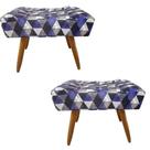 Kit 2 Puff Decorativo Banqueta Retangular Pés de Madeira Palito Suede Triângulo Roxo