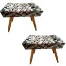 Kit 2 Puff Decorativo Banqueta Retangular Pés de Madeira Palito Triângulo Bege