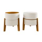 Kit 2 Puff Decorativo com Tampo, Tecido Bouclê Bege, 38 x 38 x 48 cm.