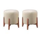 Kit 2 Puff Decorativo Para Sala Redondo Luxo Atenas Linho Marfim