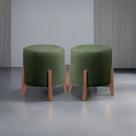 Kit 2 Puff Decorativo Para Sala Redondo Luxo Dallas Veludo Verde