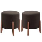 Kit 2 Puff Decorativo Para Sala Redondo Luxo Viena Suede Marrom