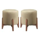 Kit 2 Puff Decorativo Redondo Luxo Dubai material sintético Bege