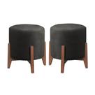 Kit 2 Puff Decorativo Redondo Luxo Dubai material sintético preto