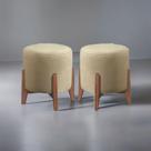 Kit 2 Puff Decorativo Redondo Luxo Roma material sintético Bege