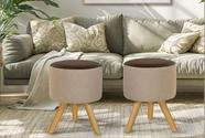 kit 2 puff duna redondo tecido linho Bege/Marrom material sintético, decorativo luxo, com pés palito kit 2 puff duna redondo tecido linho Bege/Marrom material sintético, decorativo luxo, com pés palito