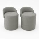 Kit 2 Puff Encosto Orgânico Linho Quarto Sala Estar Redondo Cor:Bege