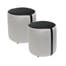 Kit 2 Puff Estofados Tecido Linho Sala Quarto Escritório Madeira Maciça Confortável Conjunto Puffes Banquinho