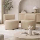 Kit 2 Puff Feijão Com Encosto Orgânico Curvo Redondo Sala Quarto Resistente Confortável Linho Cor:Suede Cinza