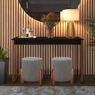 Kit 2 puff luna redondo pés em madeira maciça tecido linho Kit 2 puff luna redondo pés em madeira maciça tecido linho