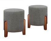 Kit 2 Puff Luxo Pés Em Madeira Luna Banco Decorativo Closet Sala Hall Penteadeira Quarto Premium Linho Cinza Kit 2 Puff Luxo Pés Em Madeira Luna Banco Decorativo Closet Sala Hall Penteadeira Quarto Premium Linho Cinza