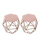 Kit 2 Puff Onix Aramado Base Bronze Hexagonal Veludo Rose