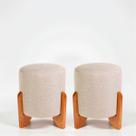 Kit 2 Puff Piave Redondo Decorativo Tecido em Linho Puffe Pés Madeira Maciça Kit 2 Puff Piave Redondo Decorativo Tecido em Linho Puffe Pés Madeira Maciça